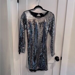 Disco Silver Sequin Long Sleeve Party Dress